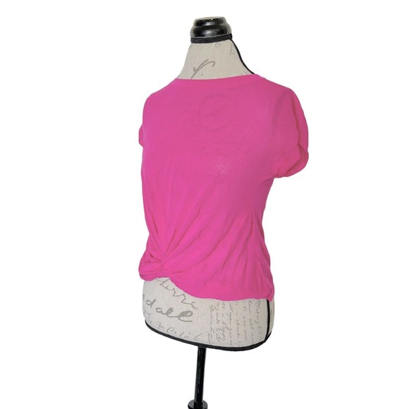 T Tahari Womens Pink Barbiecore Blouse Top Size XS Fuchsia Pink Twist Hem Front - Picture 4 of 13